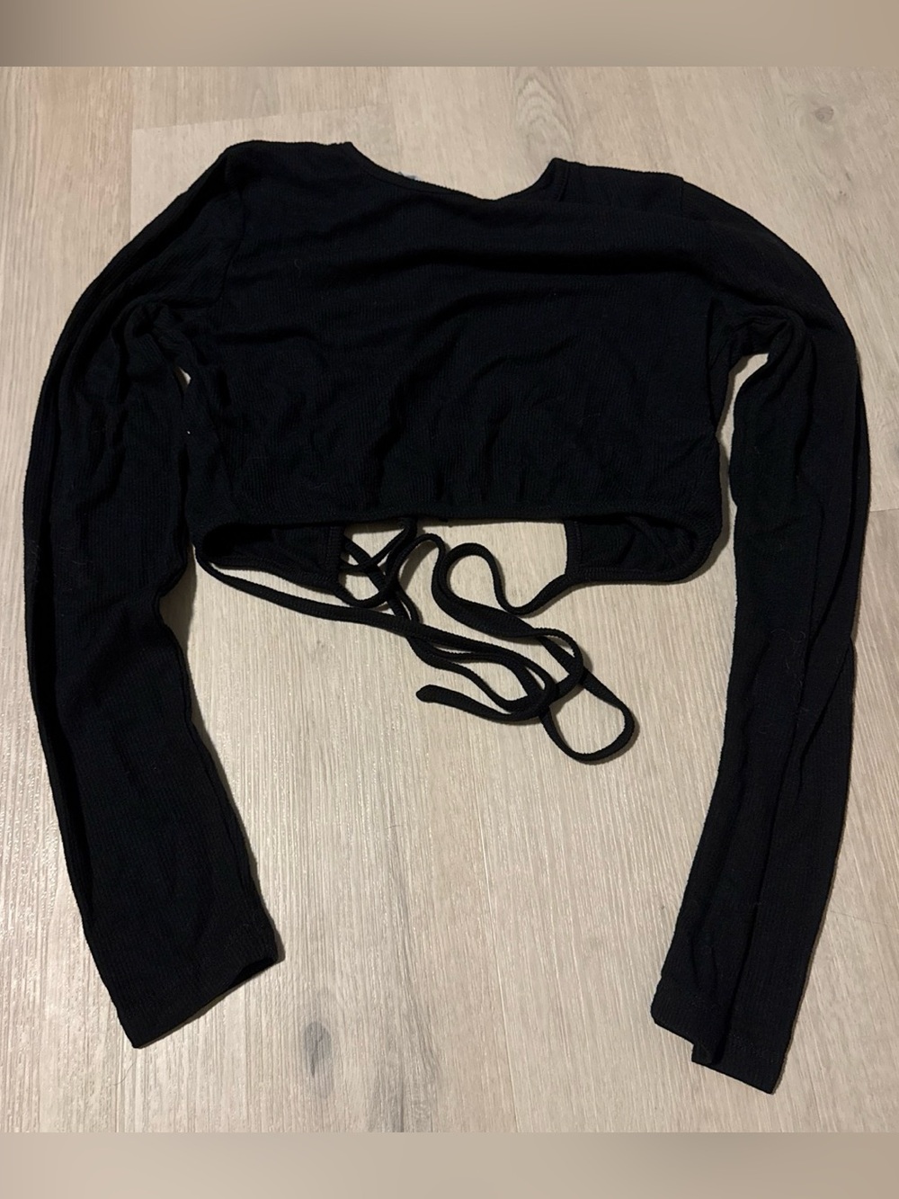 Princess Polly Black Long-Sleeve Tie-Front Crop Top